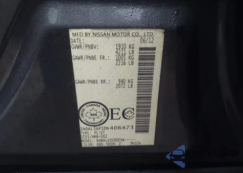 2013 Nissan Altima 2.5/2.5 S/2.5 Sl/2.5 Sv z USA, uszkodzony, nr VIN 1N4AL3AP1DN406473